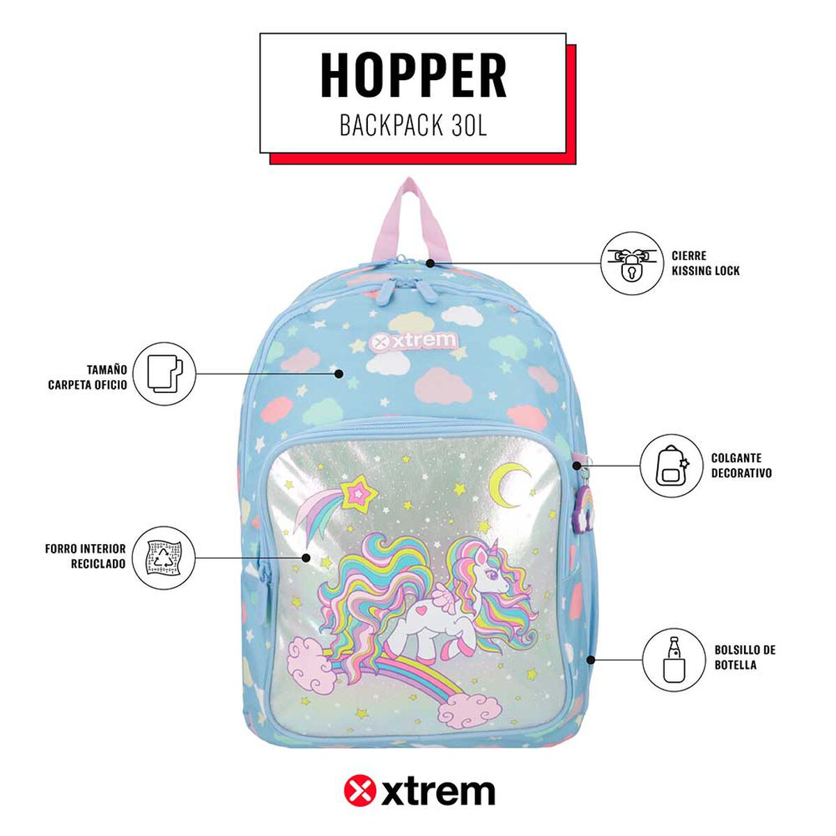 Mochila Xtrem Hopper 5XT Unicornio Azul
