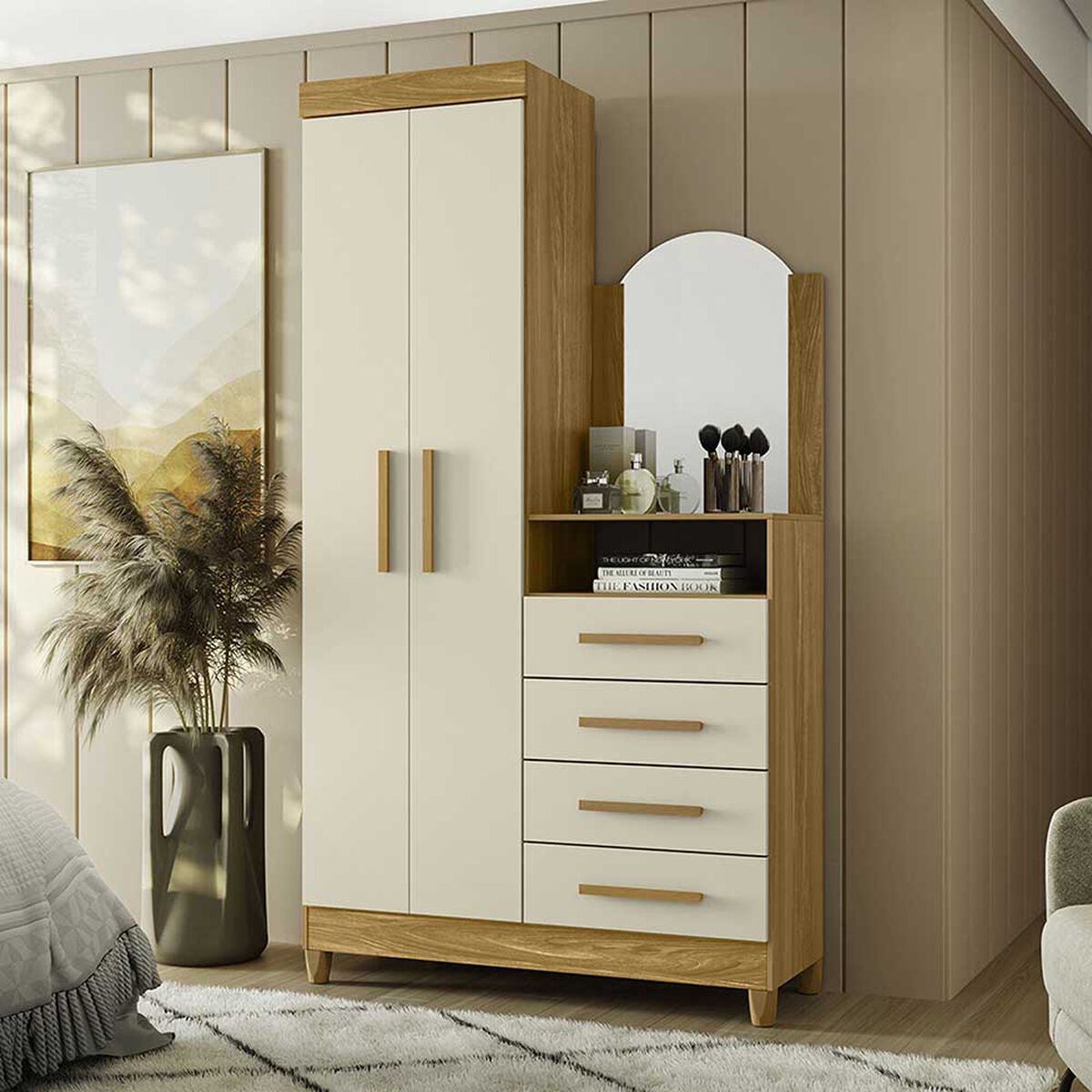 Cómoda Vekkahome Capri 4 Cajones 2 Puertas Beige Café