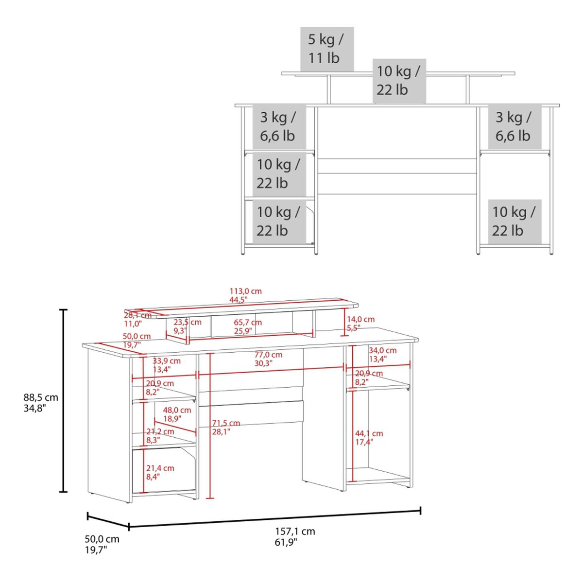 Escritorio Gamer TuHome Keria Wengue Y Rojo
