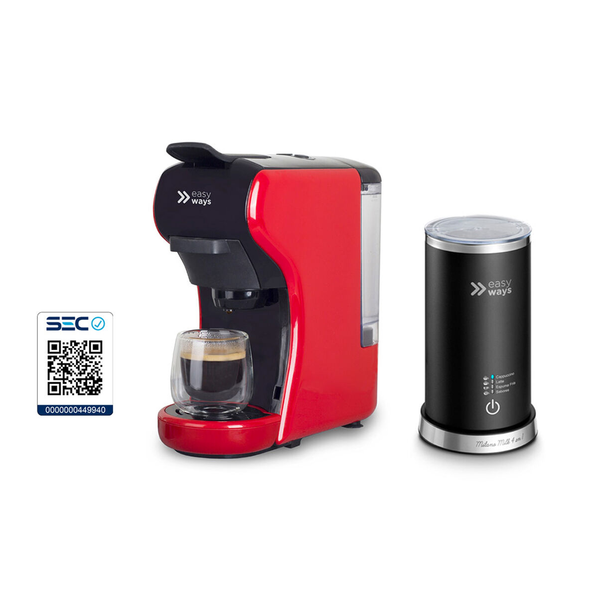 Combo Cafetera EasyWays Milano Coffee 3 en 1 Rojo + Espumador de Leche Milano Milk 4 en 1