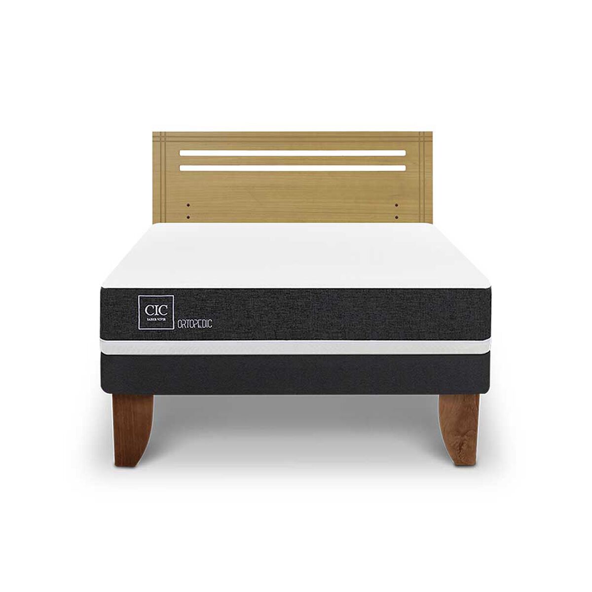 Cama Europea CIC 2 Plazas Ortopedic + Respaldo Munich Mostaza