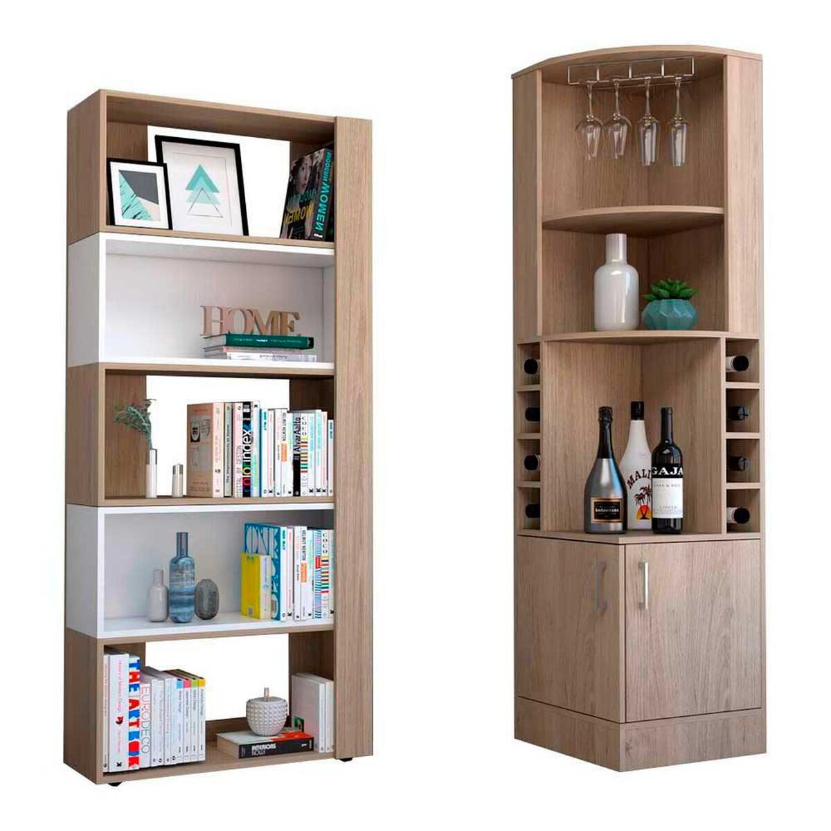 Combo Bar Esquinero + Biblioteca TuHome Beijing Wengue Blanco