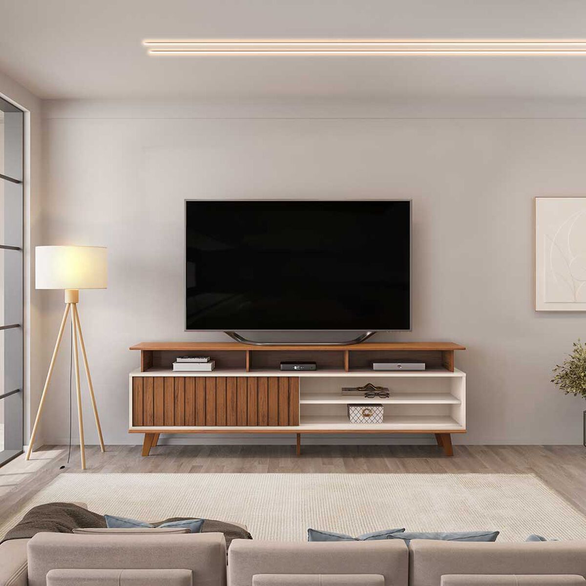 Rack TV Vekkahome Flow Hasta 70" Café Beige