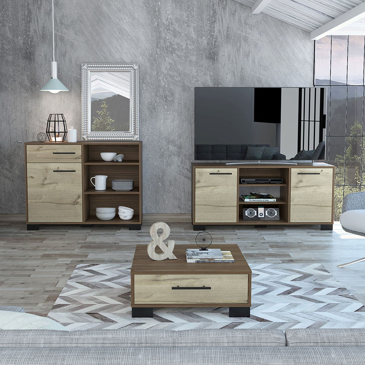Rack TV Hasta 50" + Buffet + Mesa de Centro TuHome Marsella Gales-Duna