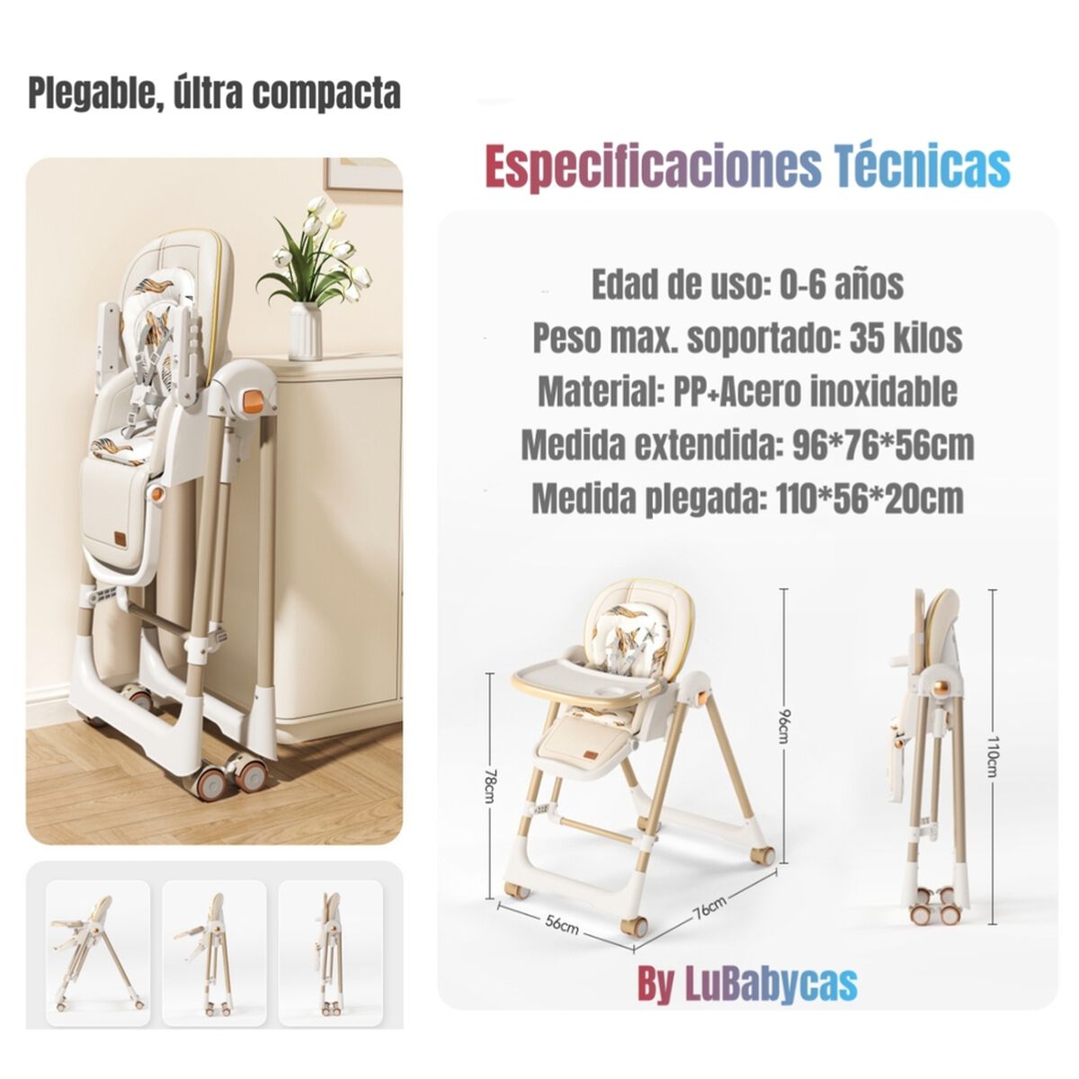 Silla de Comer Columpio 2 en 1 Angel LuBabycas Blanca