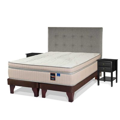 Cama Europea Flex Base Dividida Súper King Máximo Cobre + Respaldo Design Gris + 2 Veladores Rover