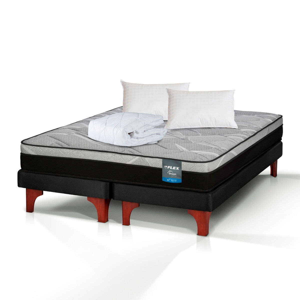 Cama Europea Flex 2 Plazas Dream Pro Box B/D + 2 Almohada + Cubrecolchon