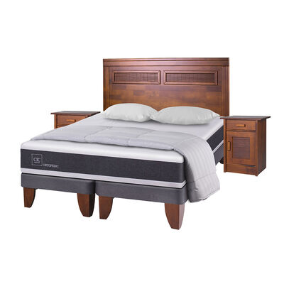 CIC Cama Europea CIC Base Dividida King Ortopedic + Respaldo + 2 Veladores + Almohadas + Plumón