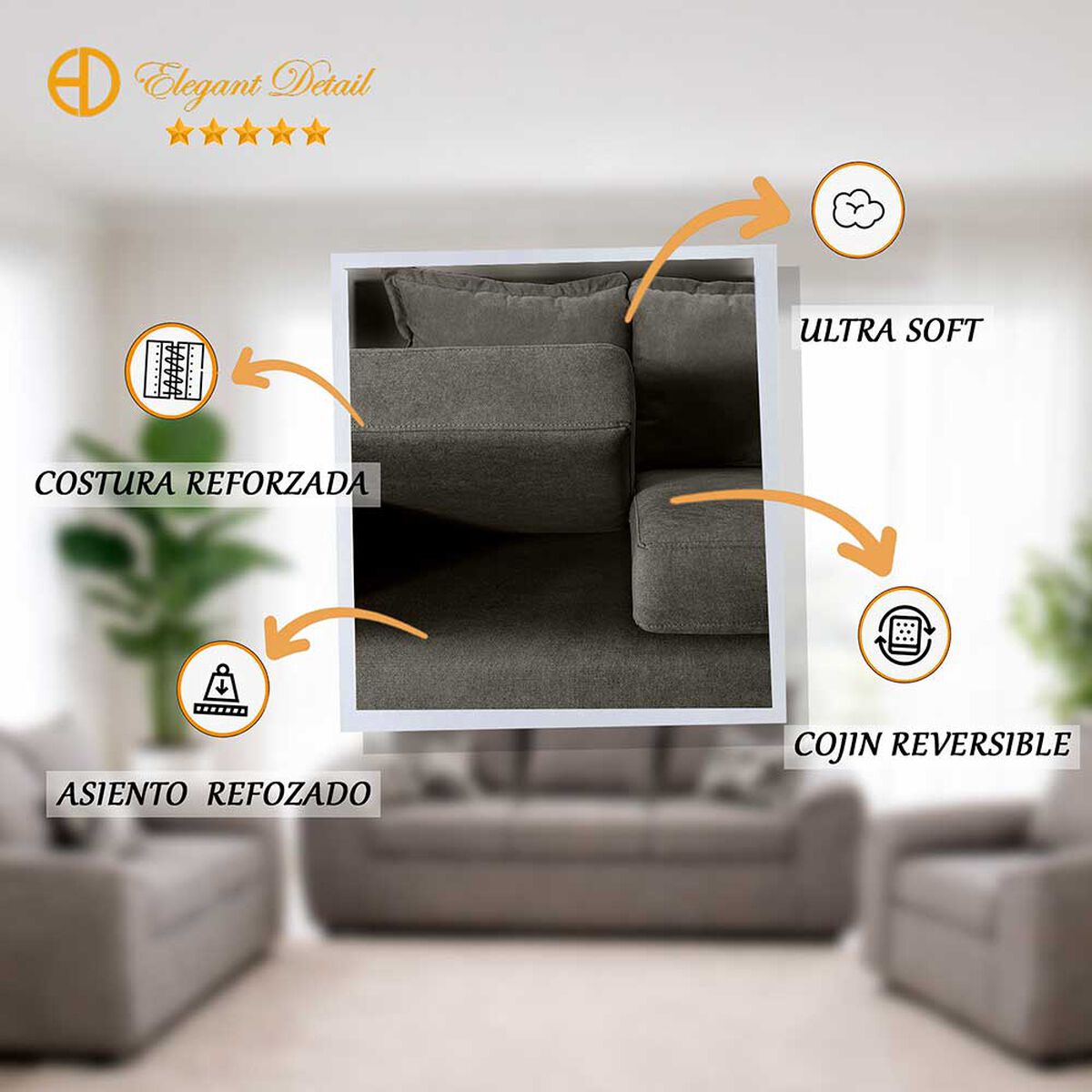 Juego de Living Elegant Detail New Houston 2-1-1 Cuerpos Gris