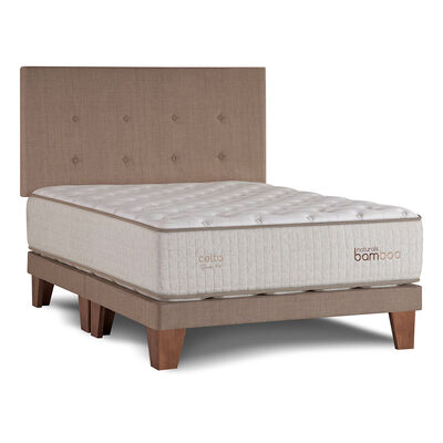 Cama Europea Celta Naturals Bamboo Super King + Respaldo Botones Arena