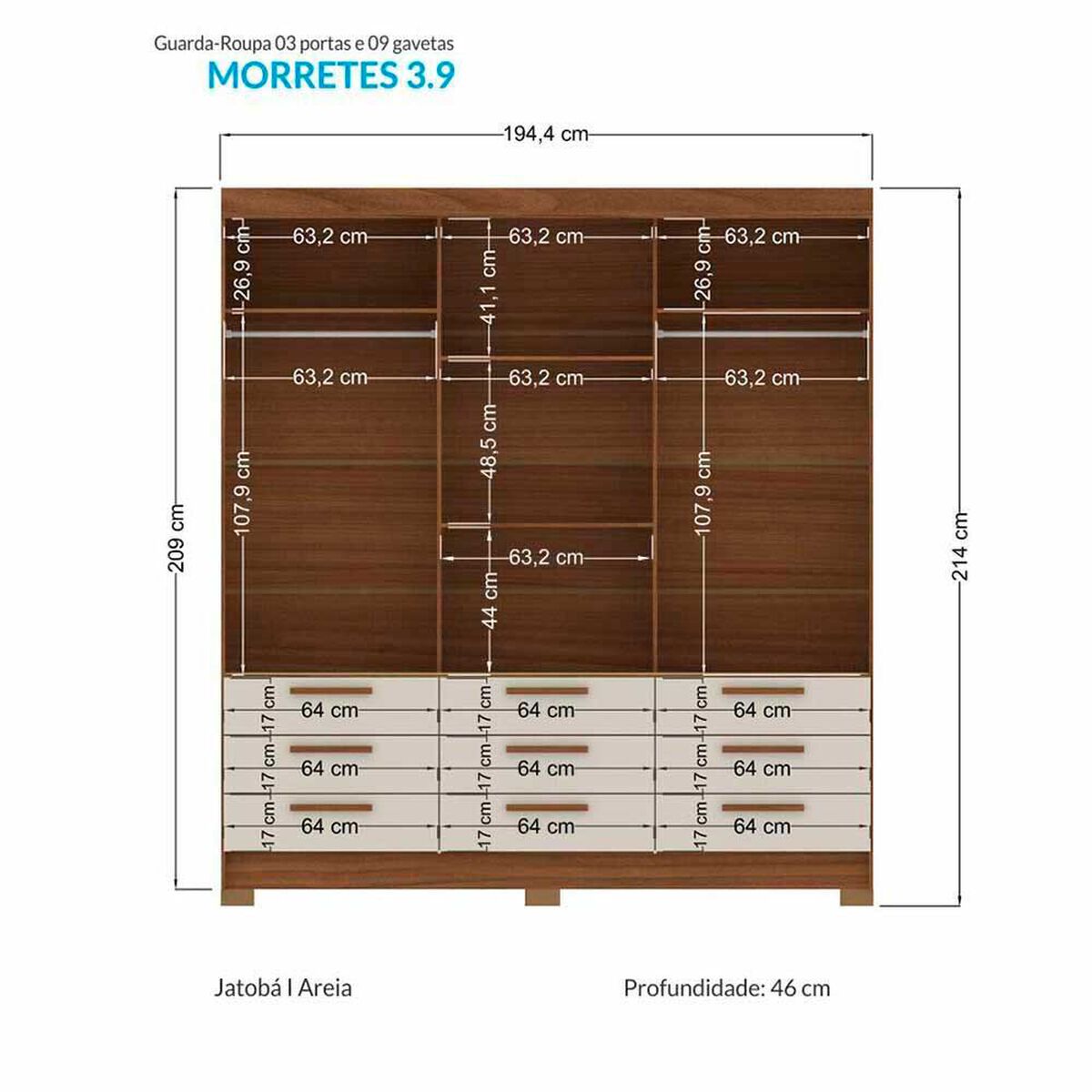 Cl&oacute;set Onessta Morretes 3 Puertas 9 Cajones Arena