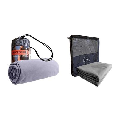 Pack Toallon Y Toalla Microfibra Suede Gris Pro Outdoor