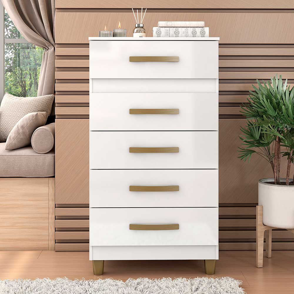 Cómoda Vekkahome Malta 5 Cajones Blanco