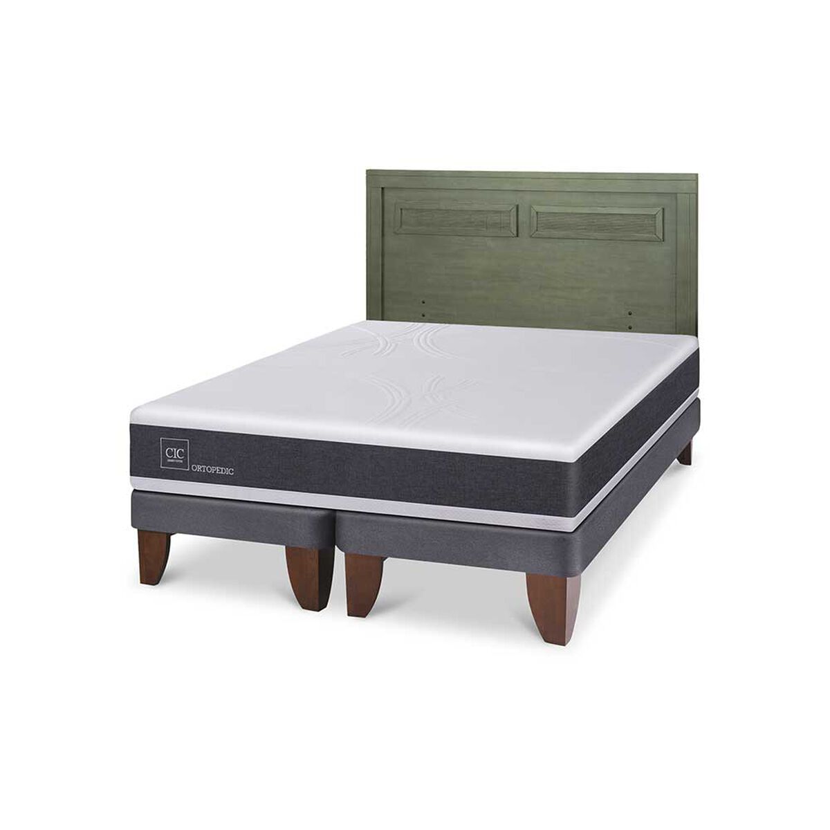 Cama Europea CIC Base Dividida 2 Plazas Ortopedic + Respaldo Milan Olivo