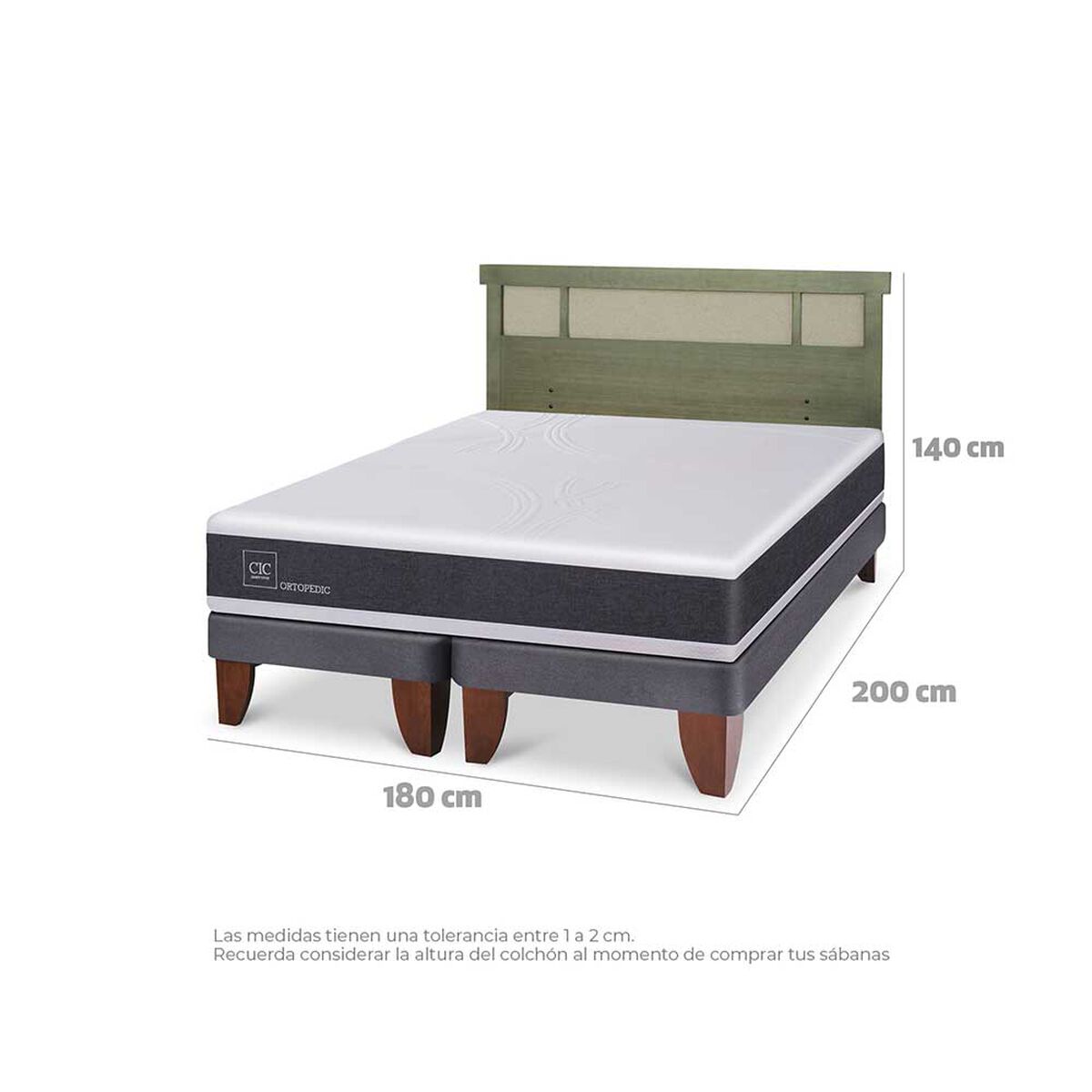 Cama Europea CIC Base Dividida King Ortopedic + Respaldo Dublin Olivo