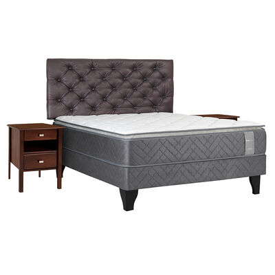 Cama Europea Celta 2 Plazas Carbono + Respaldo + 2 Veladores Capitone