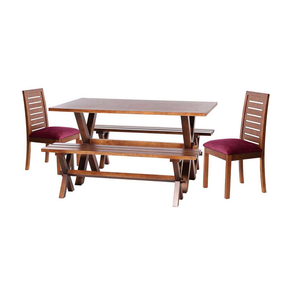Juego de Comedor Latam Home Sevilla Tenerife 2 Sillas + 2 Bancas Velvet Burdeo