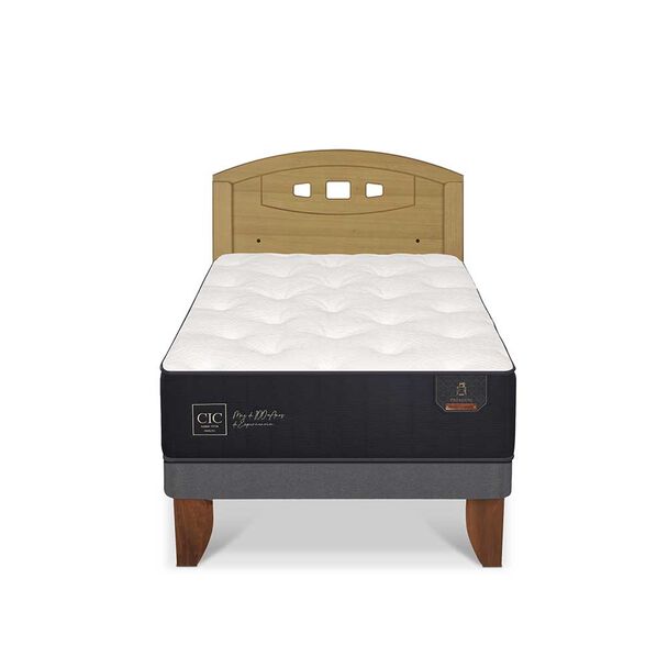 Cama Europea CIC 1,5 Plazas Premium + Respaldo Gales Mostaza