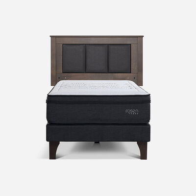 Cama Europea Rosen 1,5 Plazas Tempo + Respaldo + Velador Rachel Gris