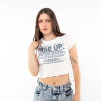Polera Crop Con Estampado Manga Corta Mujer Icono Blanco