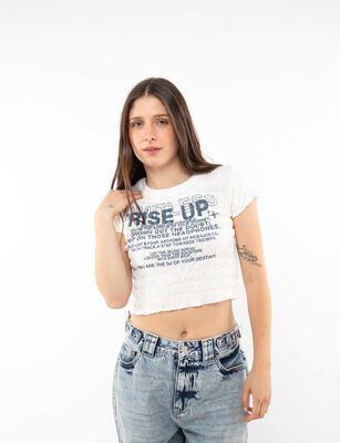 Imagen 1 del producto Polera Crop Con Estampado Manga Corta Mujer Icono Blanco