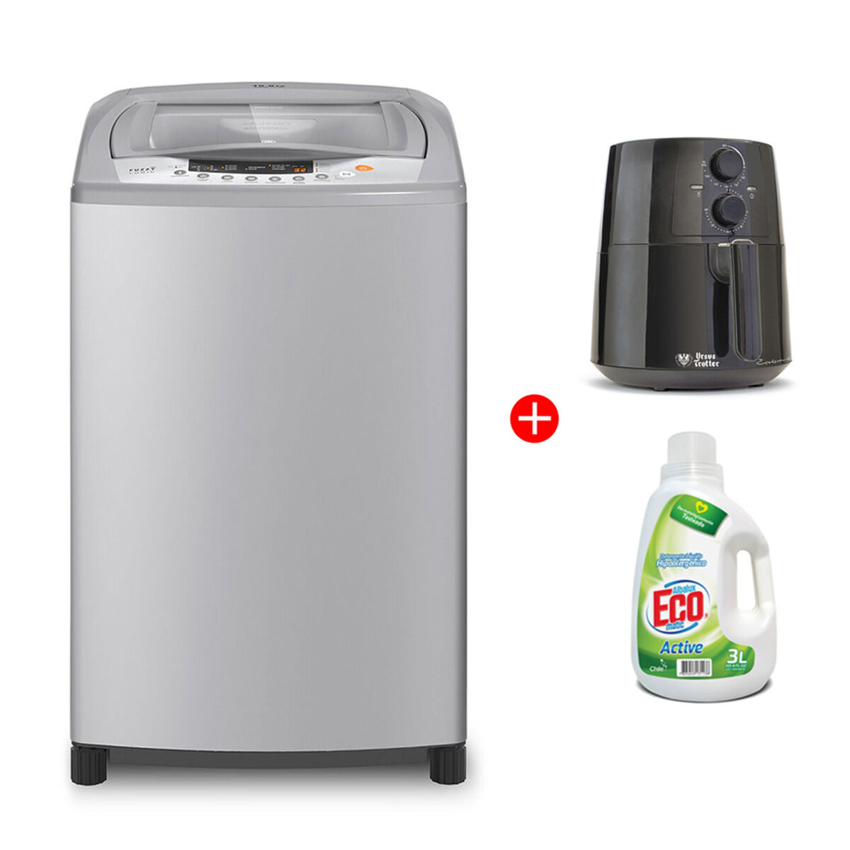 Combo Lavadora Automáica Mademsa Efficace 15.5SZG 15,5 kg. + Freidora Eléctrica Ursus Trotter UT-KERAMIKAIR 3,5 lts + Detergente Albalux Eco Matic 3 lts.