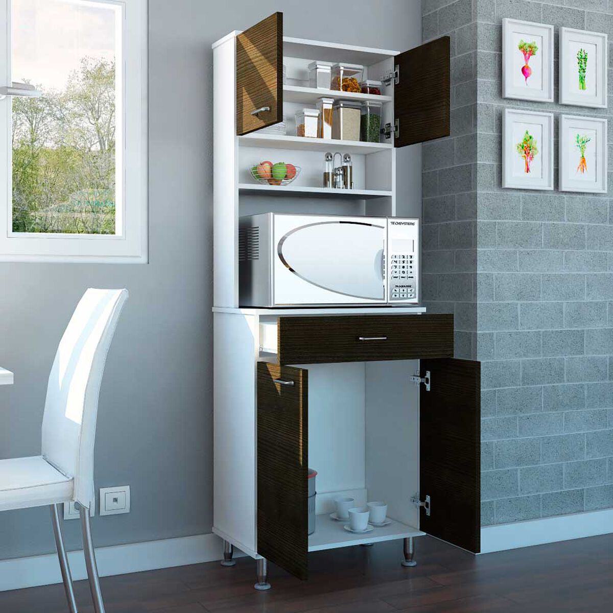 Mueble para Microondas Tuhome Kitchen 60 Blanco-Wengue
