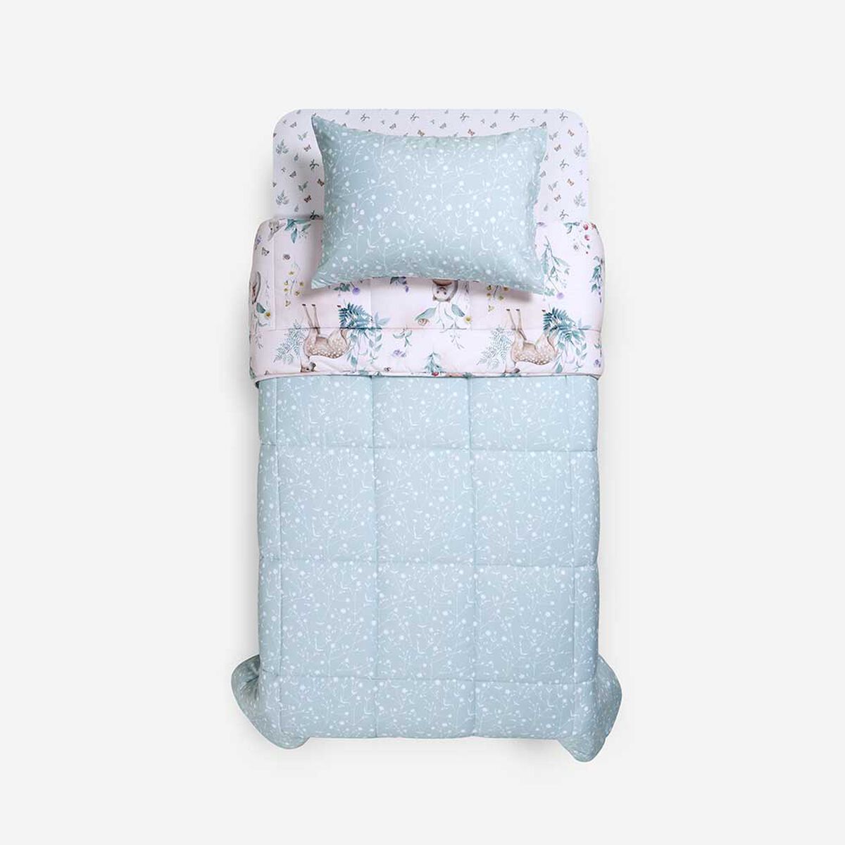 Plum&oacute;n Rosen 1,5 Plazas Kids Bosque Blanco/Verde/Caf&eacute;