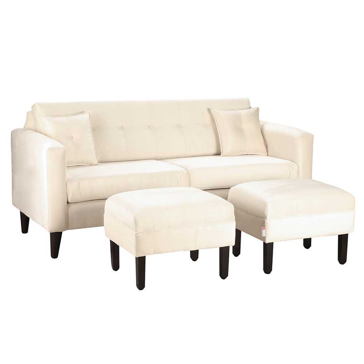 Juego de Living Bodevir New Retro Felpa 00 Sofá 3 Cuerpos + Dos Pouf 1 Cuerpo Crudo 