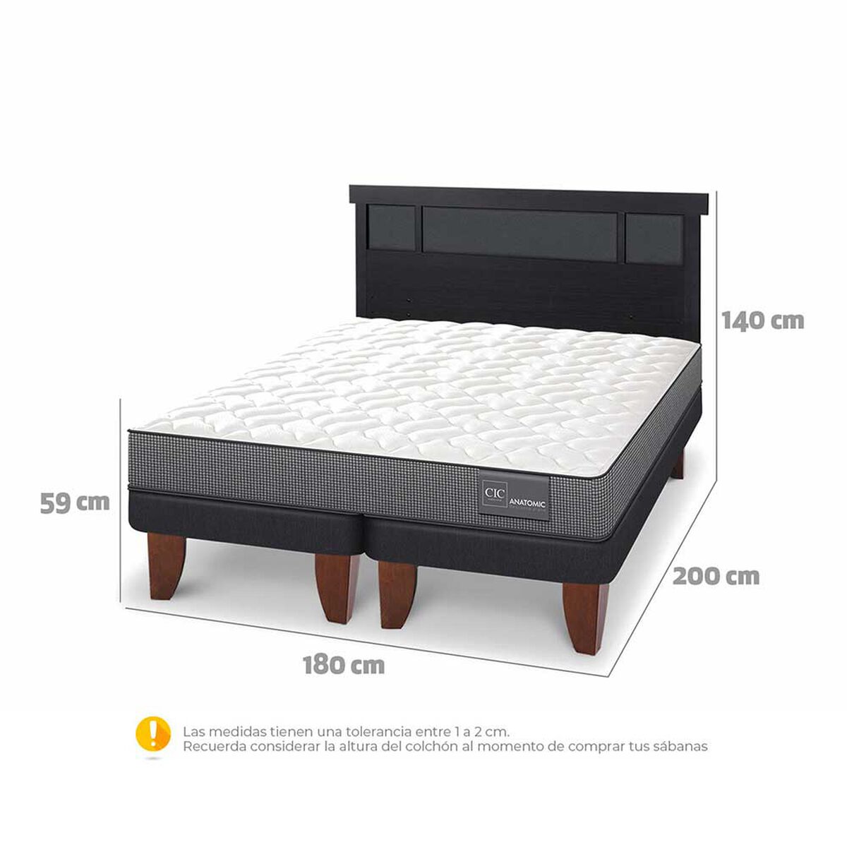 Cama Europea CIC Base Dividida King Anatomic + Respaldo Dublin Negro