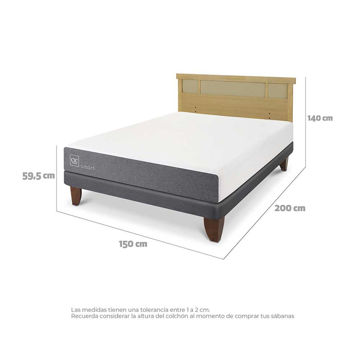 Cama Europea CIC 2 Plazas Smart + Respaldo Dublin Mostaza