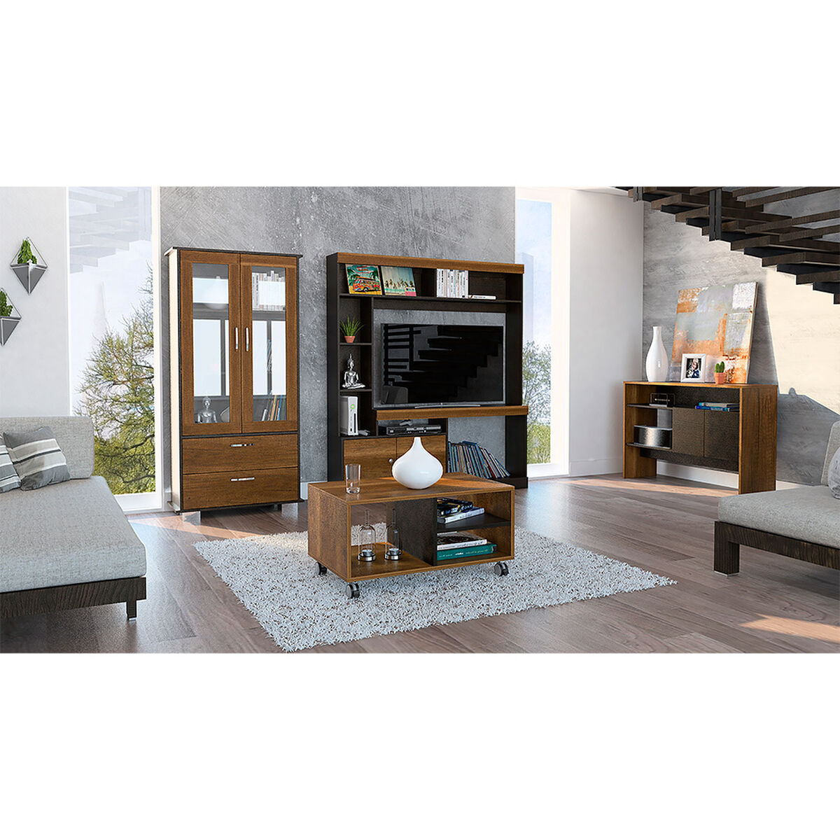 Rack TV Hasta 58" + Vitrina + Arrimo + Mesa de Centro Classic Color TuHome