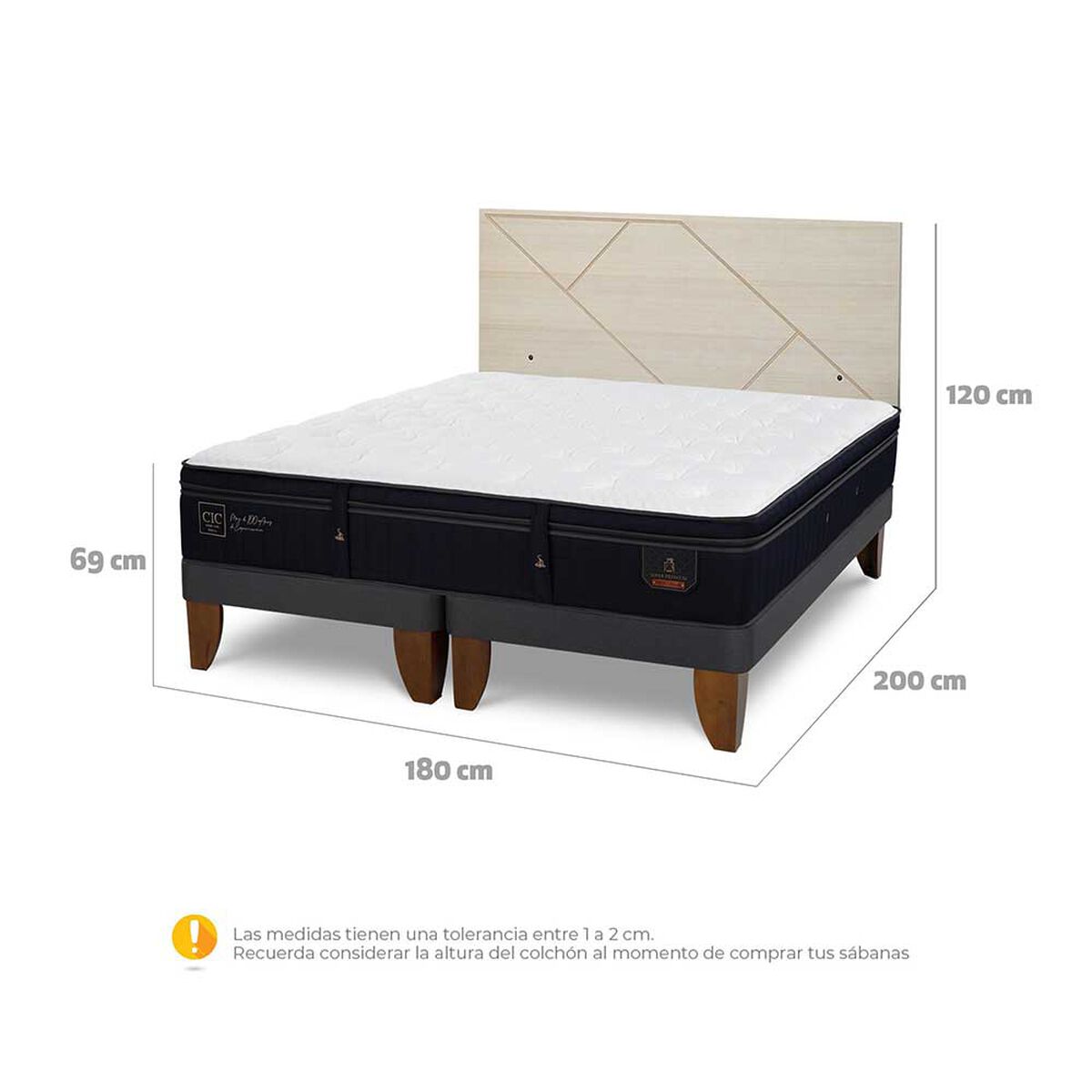 Cama Europea CIC Base Dividida King Súper Premium + Respaldo Villarrica Alpino