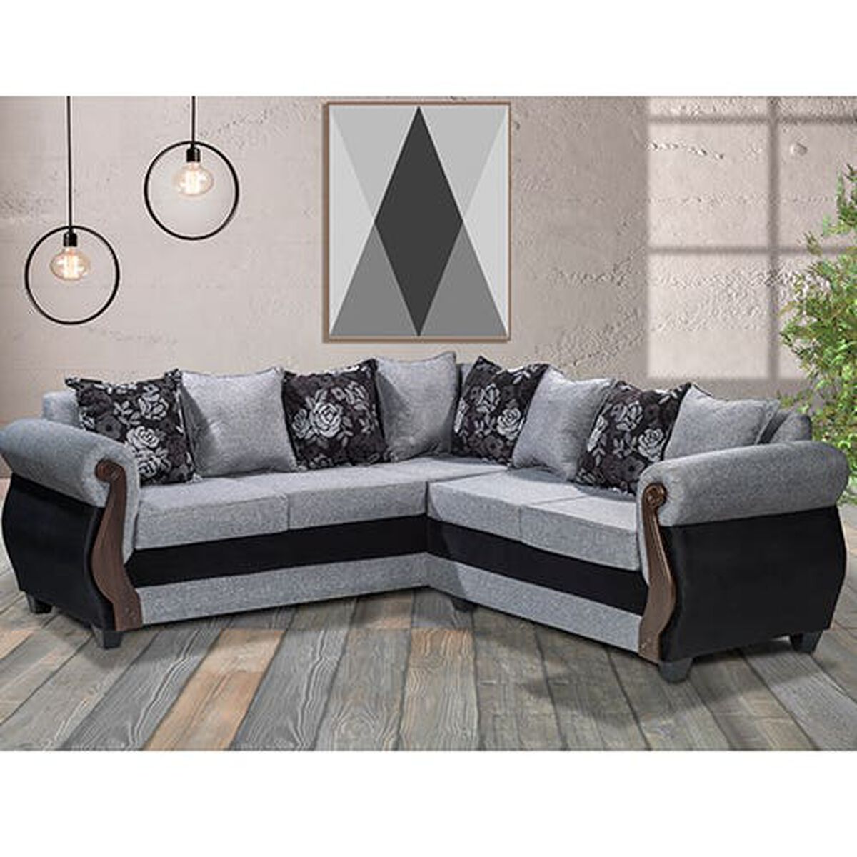 Sofá Seccional Intercambiable Essenza Bugambilia 5 Cuerpos Gris Negro