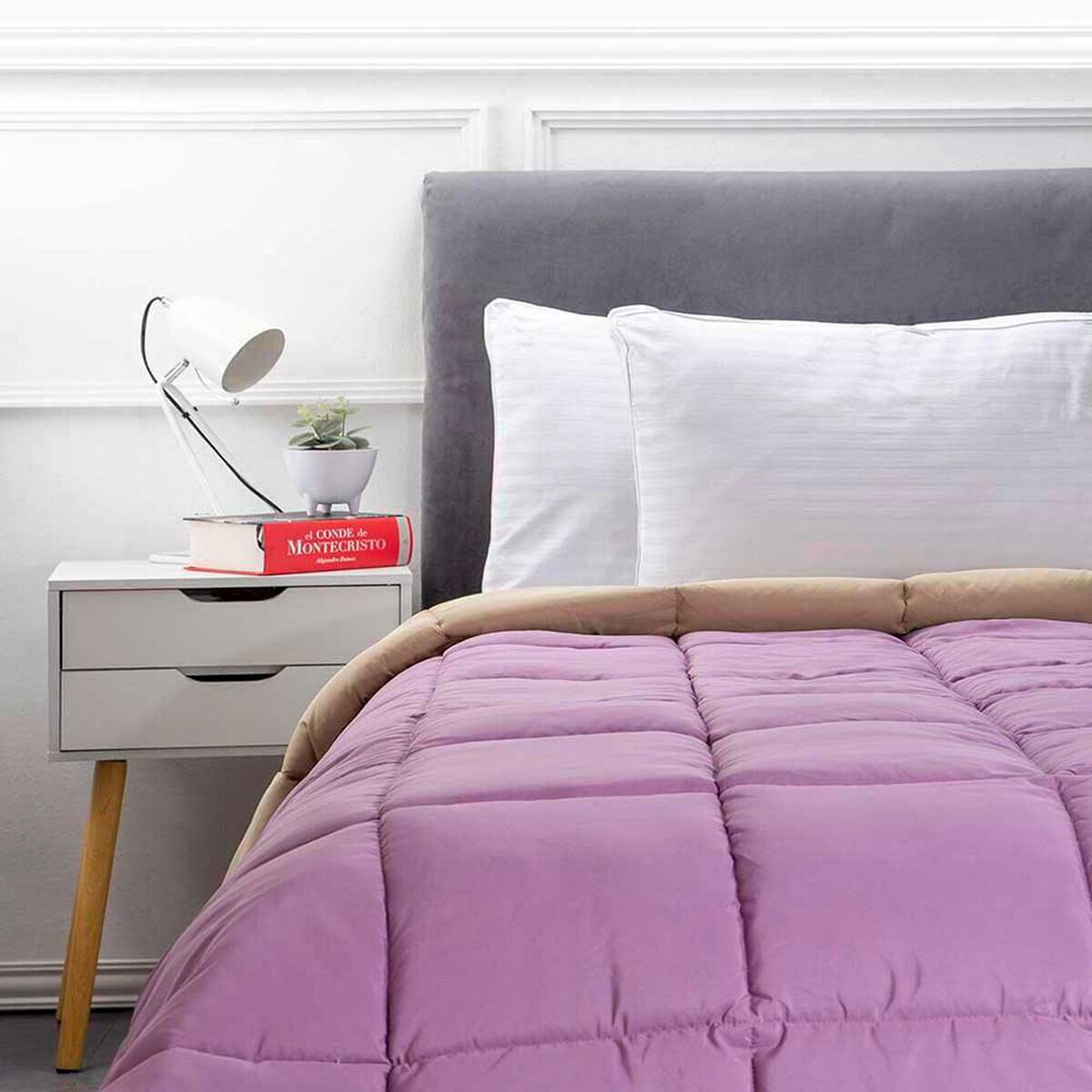 Plum&oacute;n Bicolor Casanova 1,5 Plazas Liso Violeta Ocre