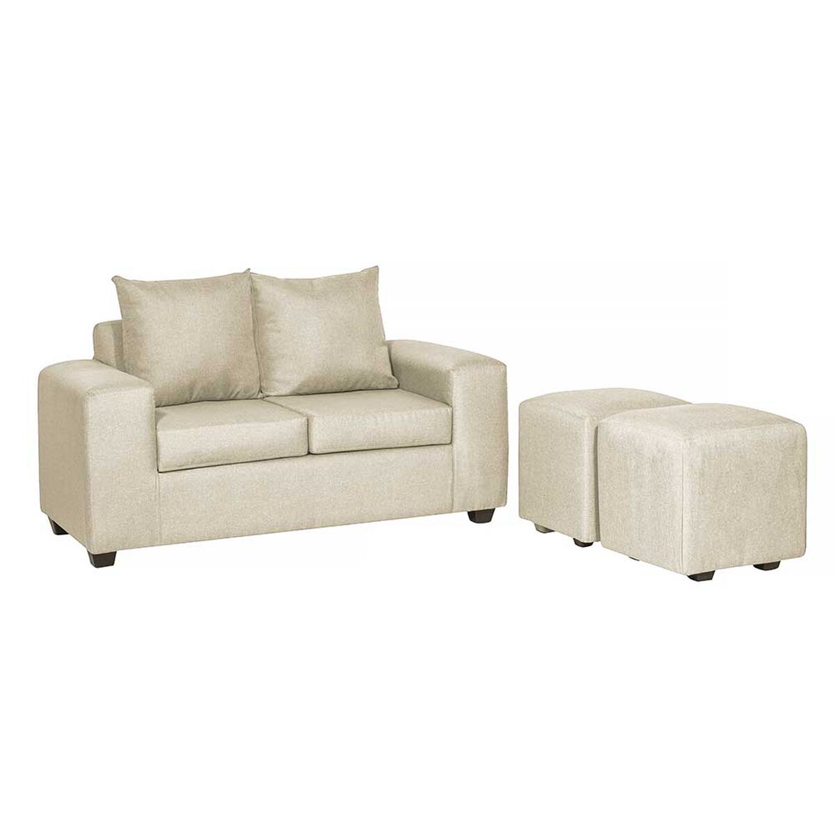 Juego de Living Innovamuebles Kahlo Sofá 2 Cuerpos + Dos Pouf 1 Cuerpo Beige