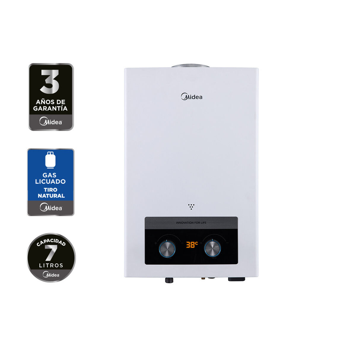Calefont Gas Licuado Midea MGWH7-14MDNCLW-GL Tiro Natural 7 lts.