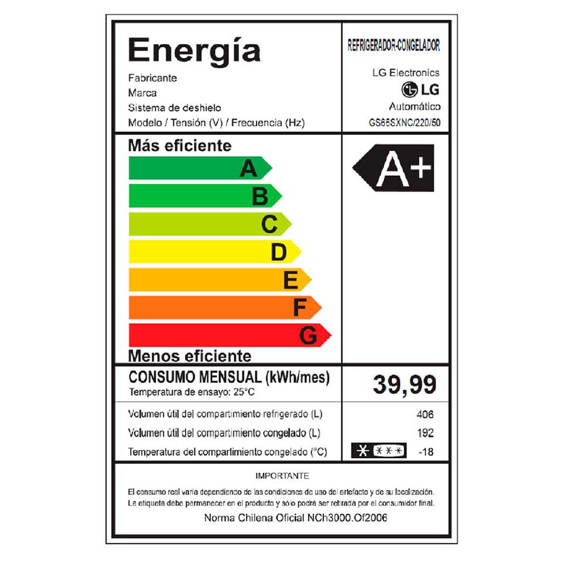Refrigerador Side by Side LG GS66XNC 598 lts.