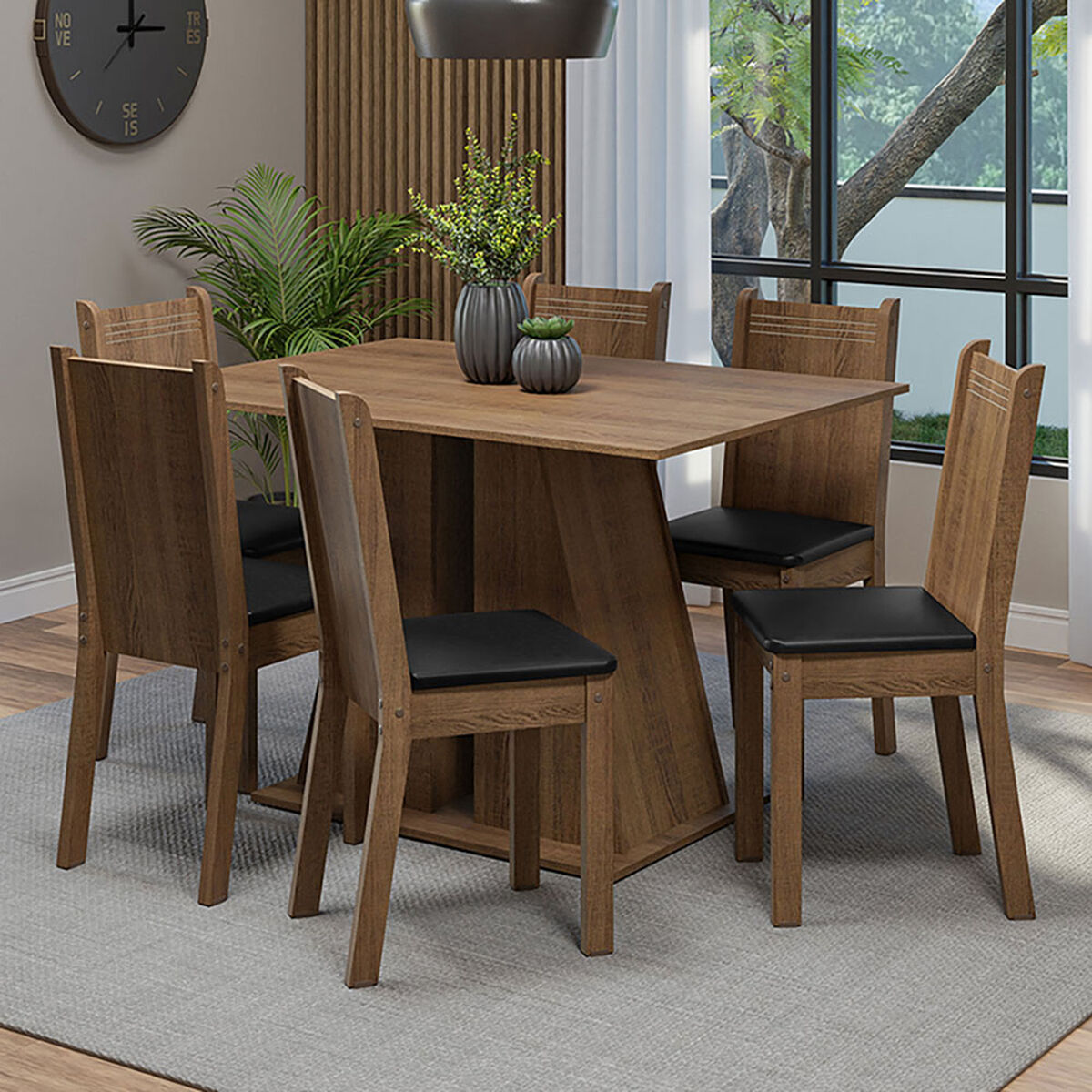Juego de Comedor VekkaHome Angelo 6 Sillas Café