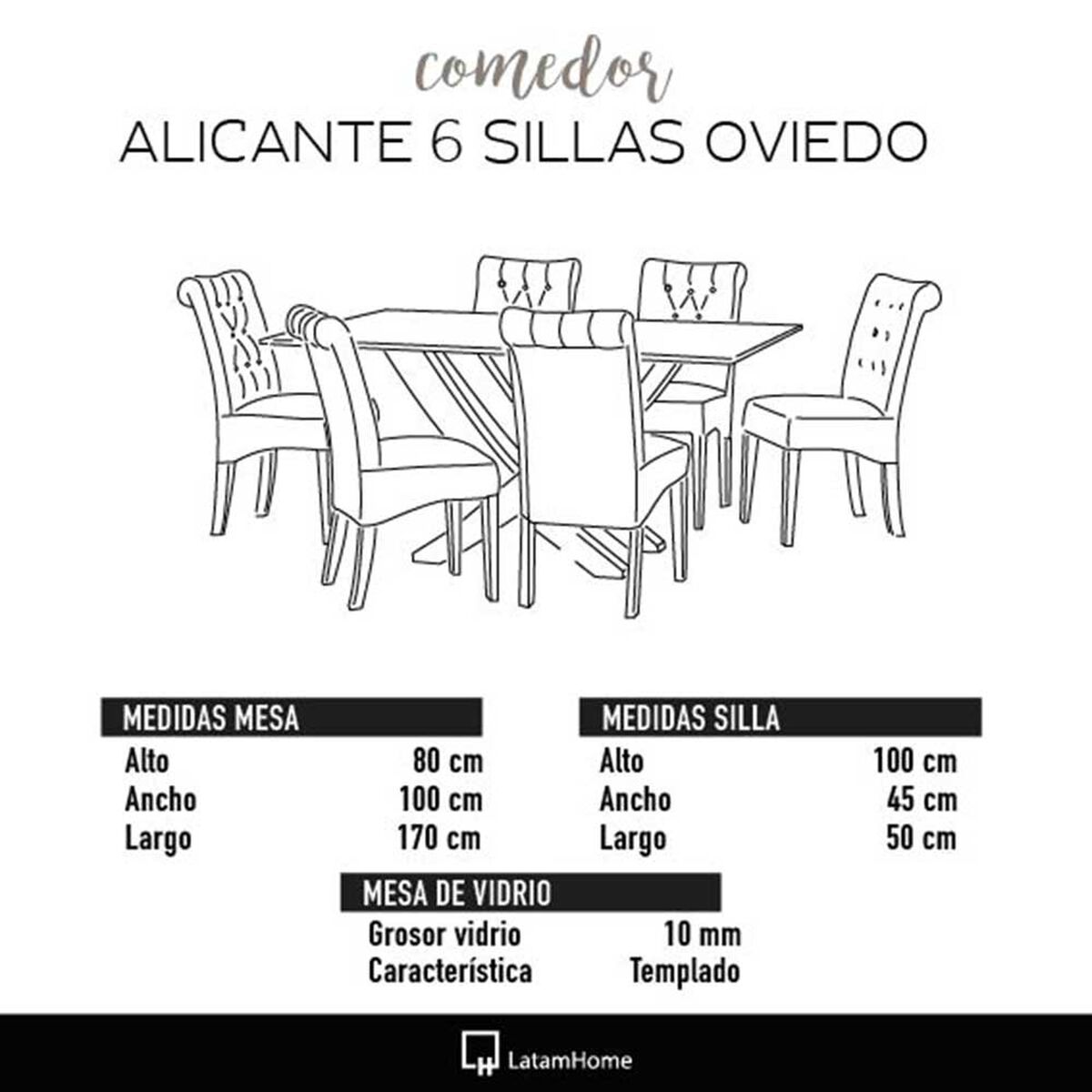 Juego de Comedor Latam Home Alicante 6 Sillas Gris