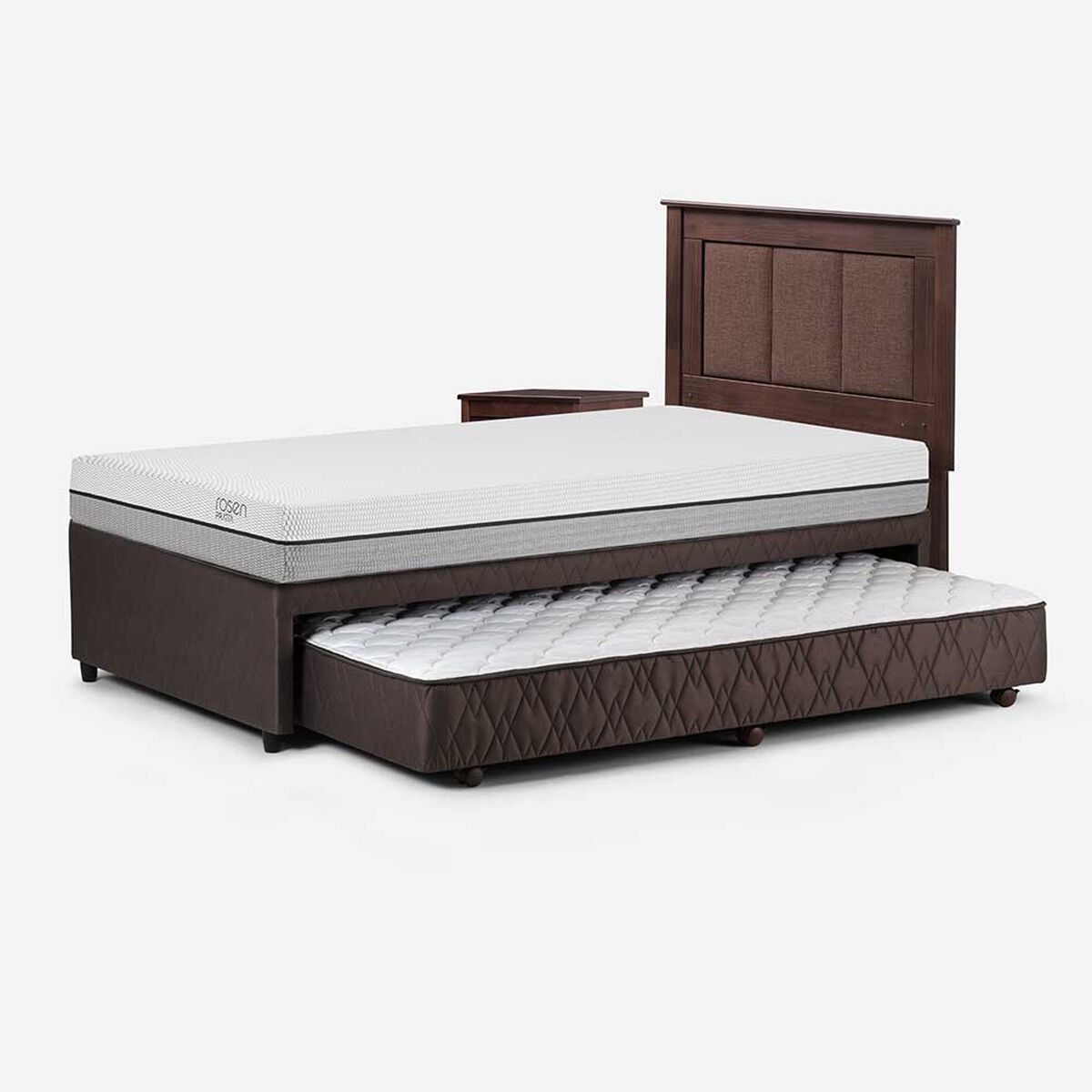 Cama Nido Rosen 1,5 Plazas Pratta + Respaldo + Velador Rachel