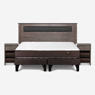 Cama Europea Rosen Base Dividida King New Ergo T + Respaldo Ferrera Gris + 2 Veladores
