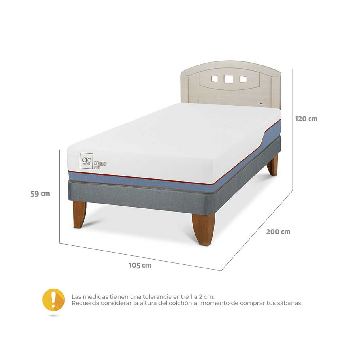 Cama Europea CIC 1,5 Plazas Excellence Plus + Respaldo Gales Alpino