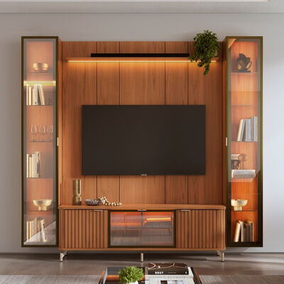 DECOCASA Rack TV 70 Lincon + Panel Neon + 2 Vitrinas Decocasa Canela