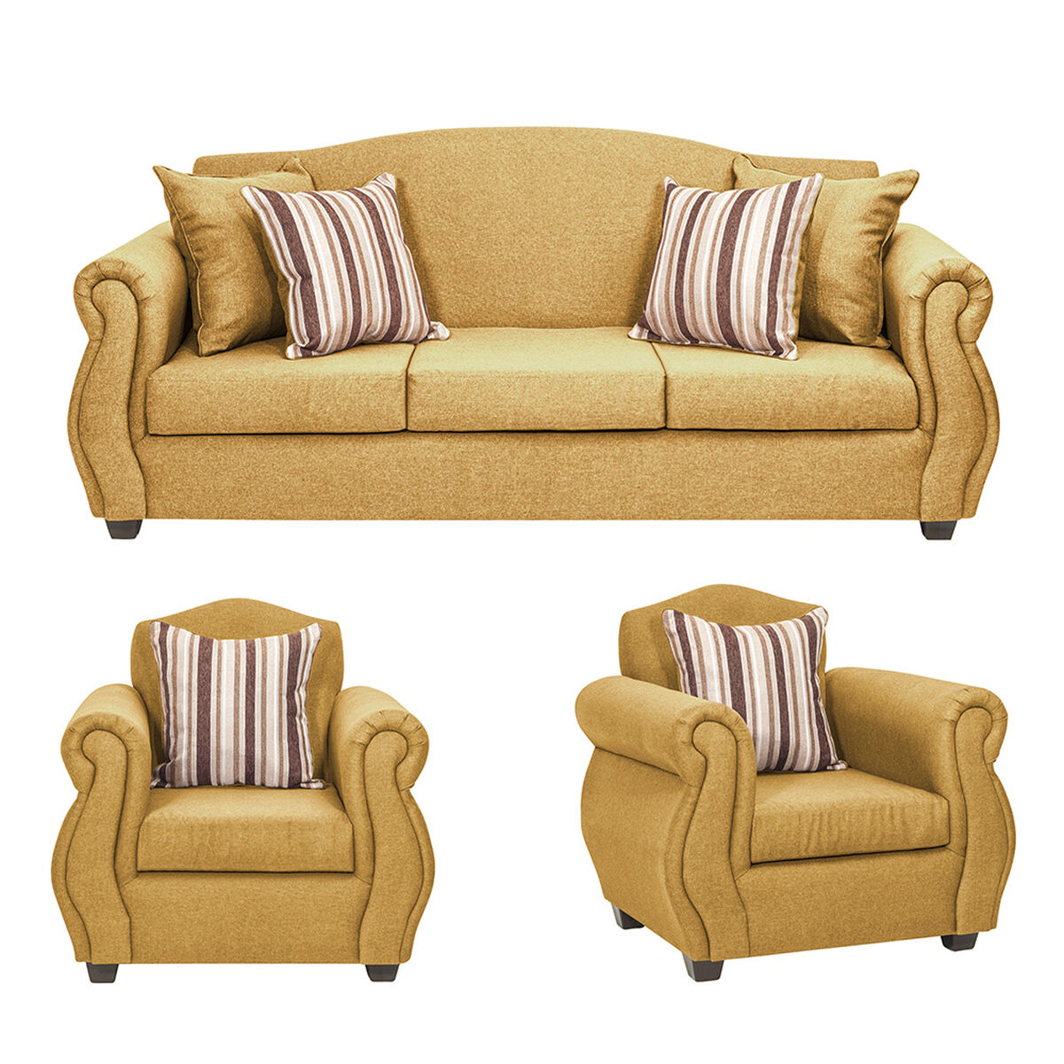 Juego de Living Innovamuebles Azucena Sofá 3 Cuerpos + Dos Sillones 1 Cuerpo Oro 