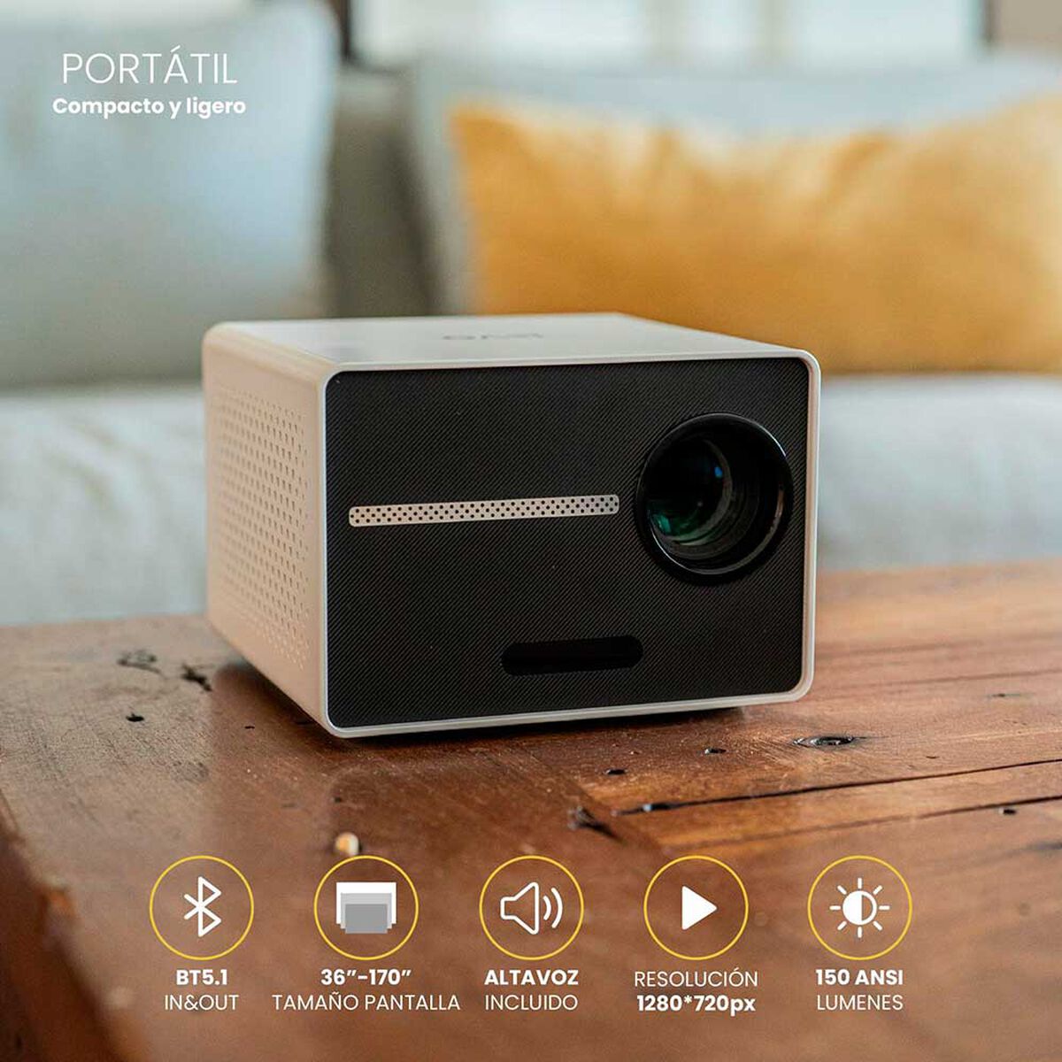 Proyector Portatil Halo 9000lm + Tel&oacute;n Electrico 60" LEVO