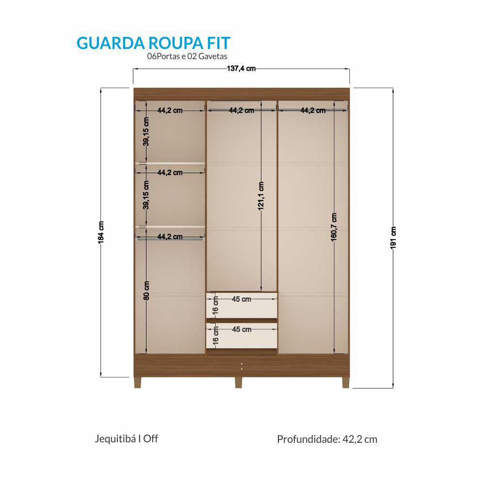 Clóset Casanova Fit 6 Puertas 2 Cajones Jequitiba Blanco | Abc