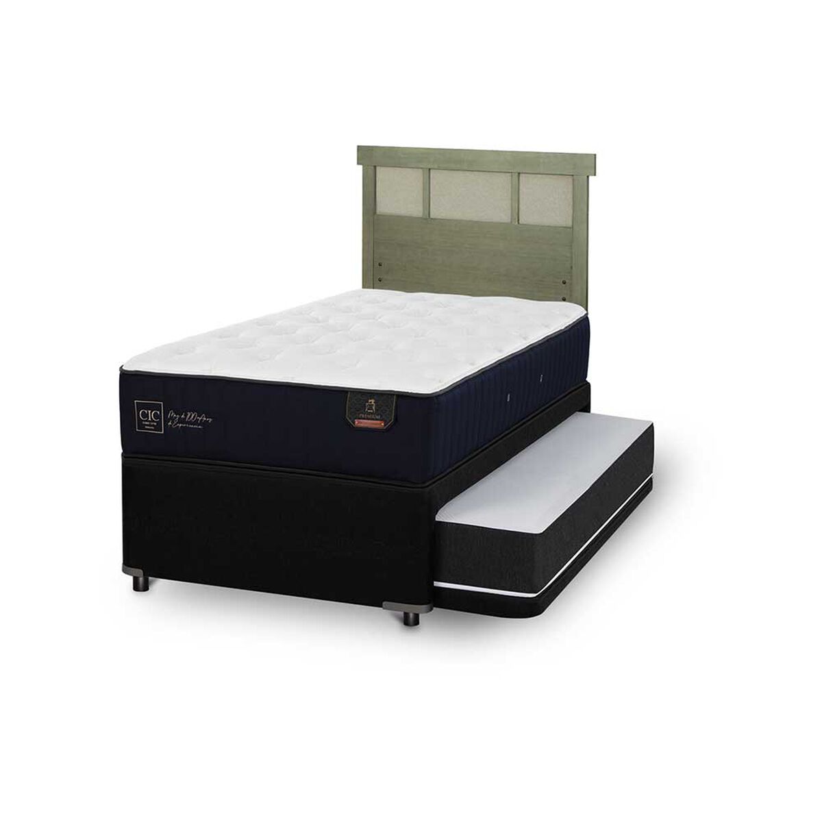 Cama Nido CIC 1,5 Plazas Premium + Respaldo Dublin Olivo