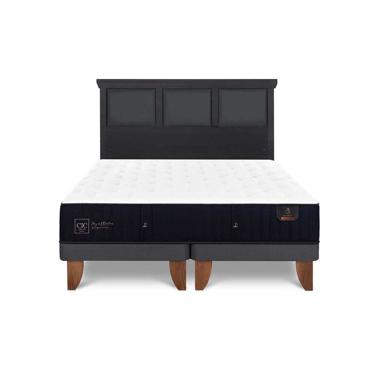 Cama Europea CIC Base Dividida King Premium + Respaldo Torino Negro