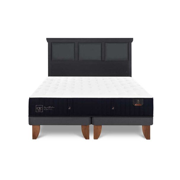 Cama Europea CIC Base Dividida King Premium + Respaldo Torino Negro